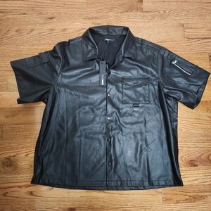 Men's Black Faux Leather Short Sleeve Vest